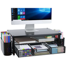 MEHOOM 3-Tier Monitor Stand Riser with Drawer and Pen Holders, Desk Organizer and Accessories for Laptop, Office, and Dorm Desktop Setup