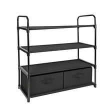 Mainstays 4 Shelf Closet Storage Organizer for Clothes with 2 Fabric Bins, Black, Metal Frame