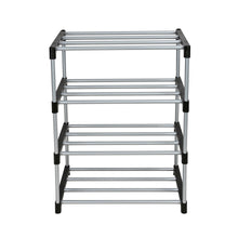 Mainstays 4 Tier Shoe Rack, Black and Silver, 8 Pairs of Shoes, Metal Tubes & Plastic Connectors