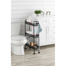 Mainstays Slim 3-Tier Rolling Bathroom Storage Cart with Hooks, Black