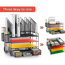 Marbrasse Desk Organizer with Drawer, 4-Tier Mesh Desk File Organizer with 5 Vertical File Holders and 2 Pen Holders, Multifunction Desktop Organizer,Desk Organizers and Accessories for Home Office