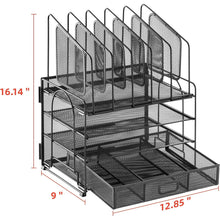 Marbrasse Desk Organizer with Drawer, 4-Tier Mesh Desk File Organizer with 5 Vertical File Holders and 2 Pen Holders, Multifunction Desktop Organizer,Desk Organizers and Accessories for Home Office