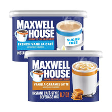Maxwell House Vanilla Caramel Latte Mix, 8.7 oz + French Vanilla Café-Style Instant Coffee Beverage Mix, 4.3 oz, (Variety Pack)