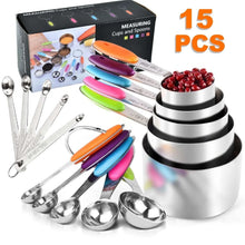 Measuring-Cups-Spoons-Set-15-Heavy-Duty-Stainless-Steel-Kitchen-Measuring-Tool-Colored-Silicone-_6838_1 - USA Mega Market
