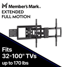 Member's Mark Full Motion Extended TV Wall Mount with Articulating Dual Swivel Arms for 32"-100" TVs