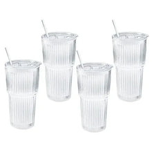 MesaRibbed20oz.GlassCupswithLidsandStraw_4-pack1 - USA Mega Market