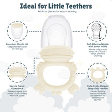 Minie Joo Baby Fruit Feeder, Adjustable Bib, and Breastmilk Popsicle Molds for Teething Relief-3 Pacifier Sizes