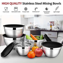 Mixing Bowls with Lids Set of 5, Vesteel Stainless Steel Mixing Bowls Metal Nesting Salad Bowls, Size 4.5, 3, 1.5, 1, 0.7 QT Great for Cooking, Baking, Serving - Blue - USA MEGA SHOP