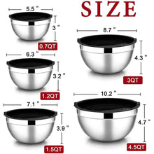 Mixing Bowls with Lids Set of 5, Vesteel Stainless Steel Mixing Bowls Metal Nesting Salad Bowls, Size 4.5, 3, 1.5, 1, 0.7 QT Great for Cooking, Baking, Serving - Blue - USA MEGA SHOP