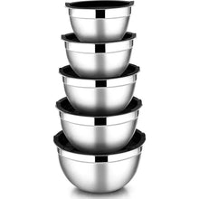 Mixing Bowls with Lids Set of 5, Vesteel Stainless Steel Mixing Bowls Metal Nesting Salad Bowls, Size 4.5, 3, 1.5, 1, 0.7 QT Great for Cooking, Baking, Serving - Blue - USA MEGA SHOP