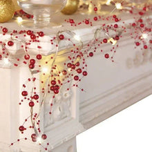 Morttic Christmas Festive Lighted 30LED Berry Beaded Garland for Indoor Decorations Xmas, Thanksgiving, Home Table Decor(Red)