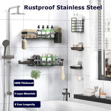 NESOMI Shower Caddy Adhesive Shower Organizer , Rustproof Stainless Steel Bathroom Shelves, Large Capacity No-Drill Rack Storage Accessories with Soap Dish Toothbrush Holder &24 Hooks Home Decor