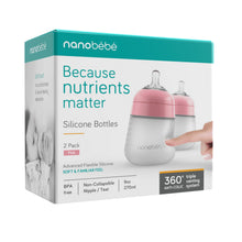 Nanobebe Anti-Colic Flexy Silicone Baby Bottles | Pink, 9 oz, 2 Pack