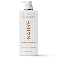 Native Moisturizing Body Wash, Cocoa Butter & Vanilla, Sulfate Free, 24hr Moisturization with Shea Butter, for Women & Men for Dry Skin, 22 fl oz