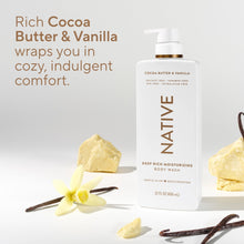 Native Moisturizing Body Wash, Cocoa Butter & Vanilla, Sulfate Free, 24hr Moisturization with Shea Butter, for Women & Men for Dry Skin, 22 fl oz