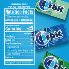 Chicle Orbit Mint sin azúcar, paquete variado, 14 piezas, 18 paquetes.