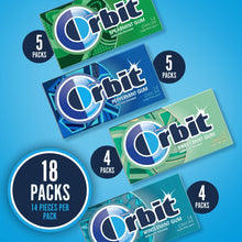 Chicle Orbit Mint sin azúcar, paquete variado, 14 piezas, 18 paquetes.