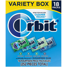 Chicle Orbit Mint sin azúcar, paquete variado, 14 piezas, 18 paquetes.