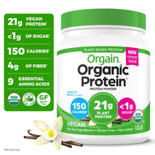 Orgain Organic Vegan 21g Protein Powder, Plant Based Shake Drink, Vanilla Bean 1.02lb