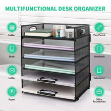 PHANCIR 6-Tier Desk Organizer Paper Storage Box ,Stationery Tray with Handle Mesh Stationery Tray Desktop File Classifier, Suitable for Office, Home