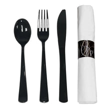 PartyEssentialsNapkinRollBagSetwithBlackCutlery_4-25ct.packs_100total - USA Mega Market