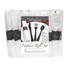 PartyEssentialsNapkinRollBagSetwithBlackCutlery_4-25ct.packs_100total_2 - USA Mega Market