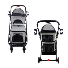 Petique Deluxe Double Decker Gray Pet Stroller With Accessory Bundle