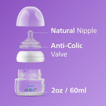 Philips Avent Natural Baby Bottles, with First Flow Nipple, 2oz, 2 Pack, SCF019/25