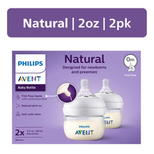 Philips Avent Natural Baby Bottles, with First Flow Nipple, 2oz, 2 Pack, SCF019/25