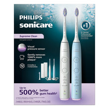 Philips Sonicare Supreme Clean Rechargeable Toothbrush, White and Blue, 2 pk.