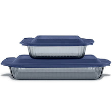Pyrex Sculpted Tinted 4-Piece Glass Baking Dish Set with Airtight Lids