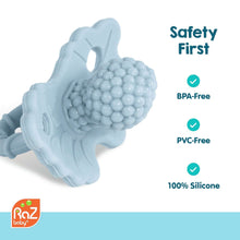 RaZbabyRaZberrySiliconeTeetherToyMulti-TextureDesignHandsFreeDesignforBaby3m_PacifierStyleTeether4 - Brands For Less USA