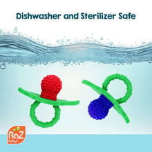 RaZbaby RaZberry Silicone Teether Toy / Multi-Texture Design / Hands Free Design / for Baby 3m+ / Pacifier Style Teether