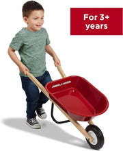 Radio Flyer Classic Kids Wheelbarrow, For Kids 3+, Seamless Steel Tray with No-Scratch Edges, Real Wooden Handles, Durable Front Wheel, Steel Undercarriage, 25 lb Capacity, Garden Toy for Children