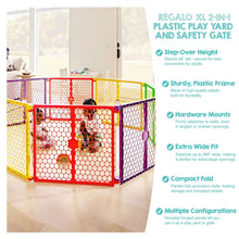 Regalo XL 2-in-1 Baby Safety Gate and Play Yard, Extra-Wide Configurable Panels, 260-Inch Coverage, Ages 6–24 Months, Multi-Color