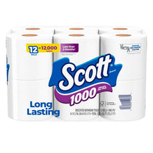 Scott 1000 Toilet Paper, 12 Rolls, 1,000 Sheets per Roll