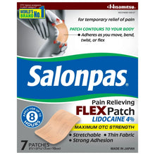 Salonpas Maximum Strength Flex Pain Relief Patch Lidocaine 4%, 8 Hours, Thin, Flexible, 7 Count