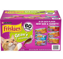 Purina Friskies Alimento húmedo para gatos, Paquete variado Gravy Pleasers 5.5 oz., 60 unidades.