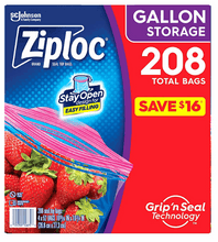 Ziploc Gallon Storage Bags with New Stay Open Design,  208 ct.