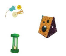 A&E Cage Co. Nibbles Play Day Bundle, 3 Loofah Toy Set for Small Animals
