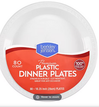 Platos llanos de plástico blanco Berkley Jensen de 10 pulgadas, paquete de 80 unidades.