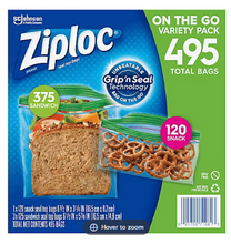 Paquete mixto de bolsas Ziploc para snacks y sándwiches, 495 unidades - Transparentes