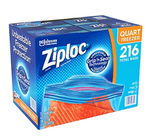 Bolsas para congelar Ziploc de un cuarto de galón, 216 unidades. 