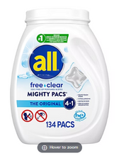 all Free and Clear Stainlifters Mighty Pacs Laundry Detergent, 134 ct.