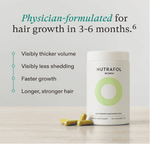 Suplemento Nutrafol para el crecimiento del cabello en mujeres, de 18 a 44 años. Clínicamente probado para un cabello visiblemente más grueso y fuerte. Recomendado por dermatólogos. Suministro para 1 mes.