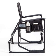 Seina Rocker, Outdoor Foldable Rocking Chair with Hard Armrests, Cup Holder and Side Pocket for Adults, Collapsible, Weight Capacity up to 300 lbs, Gray and Black
