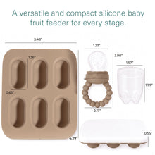 Silicone Baby Fruit Feeders with Freezer Tray for Batch Prep, Set of 2 Safe & Convenient, Includes Extra Pouches & Travel Lids, Dishwasher Safe, Tan