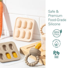Silicone Baby Fruit Feeders with Freezer Tray for Batch Prep, Set of 2 Safe & Convenient, Includes Extra Pouches & Travel Lids, Dishwasher Safe, Tan