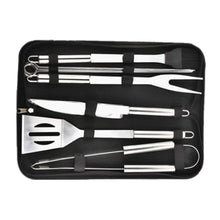 Stainless Steel BBQ Grill Tool Set - 9-Piece Grilling Accessories Kit with Spatula, Fork, Knife, Brush, Tongs, and Carry Bag - Outdoor Barbecue Utensils