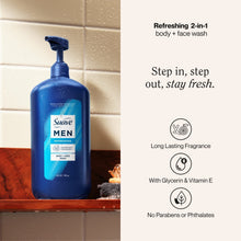 Suave Men Refreshing 2-in-1 Body & Face Wash with Glycerin & Vitamin E, 30 FL OZ